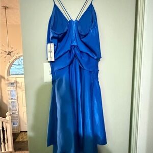 Royal Blue Satin Spaghetti-Strap Dress